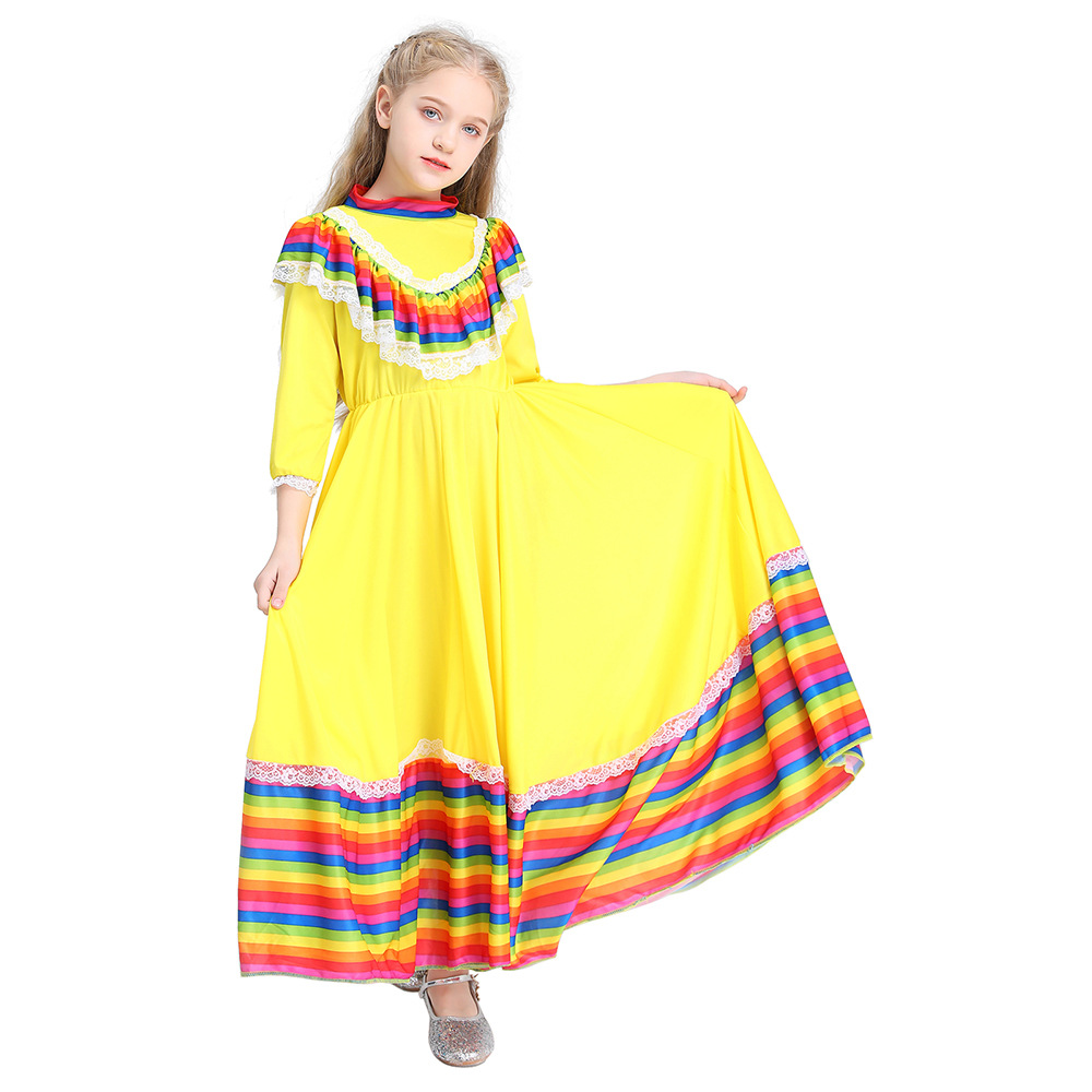 Mexican Girls Traditiona Princess Dress Cinco De Mayo Fiesta Carnival Costume